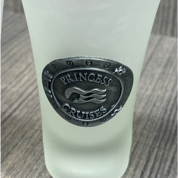 Princess Cruise Line Souvenir Frosted Shot Glasses W/Pewter Ship Seals Set of 3 - Picture 3 of 7